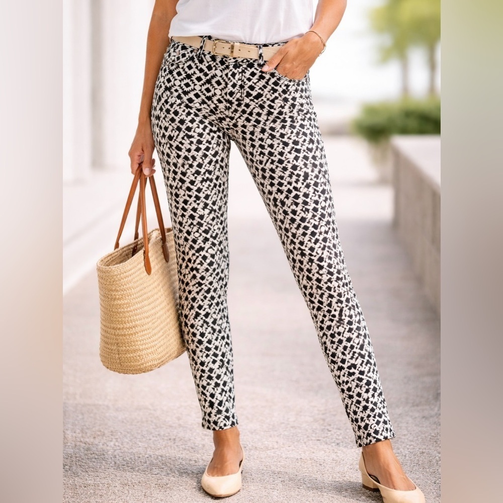 J.Crew Toothpick Skinny Jeans Black White Geometric Print 27